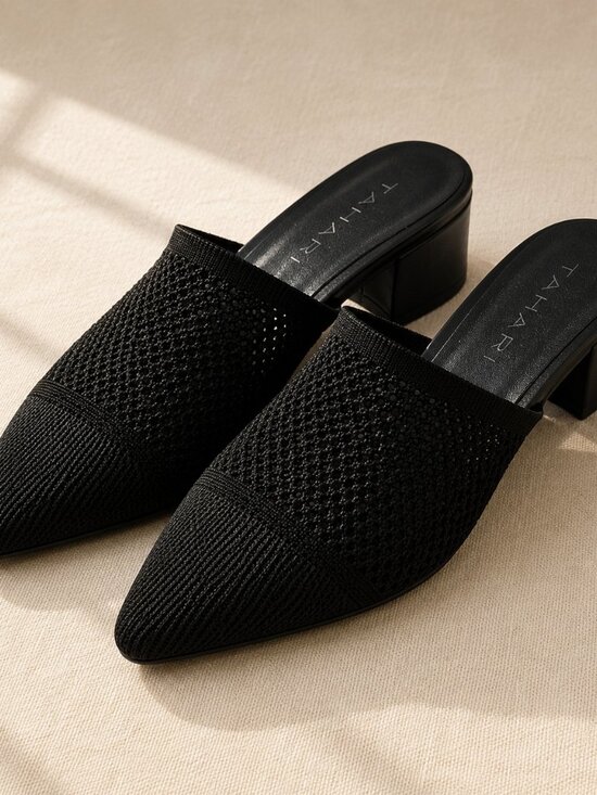 Tahari Shoes - Tahari Santorini Open Knit Pointed Toe Mule Block Heel Black Women's 7.5